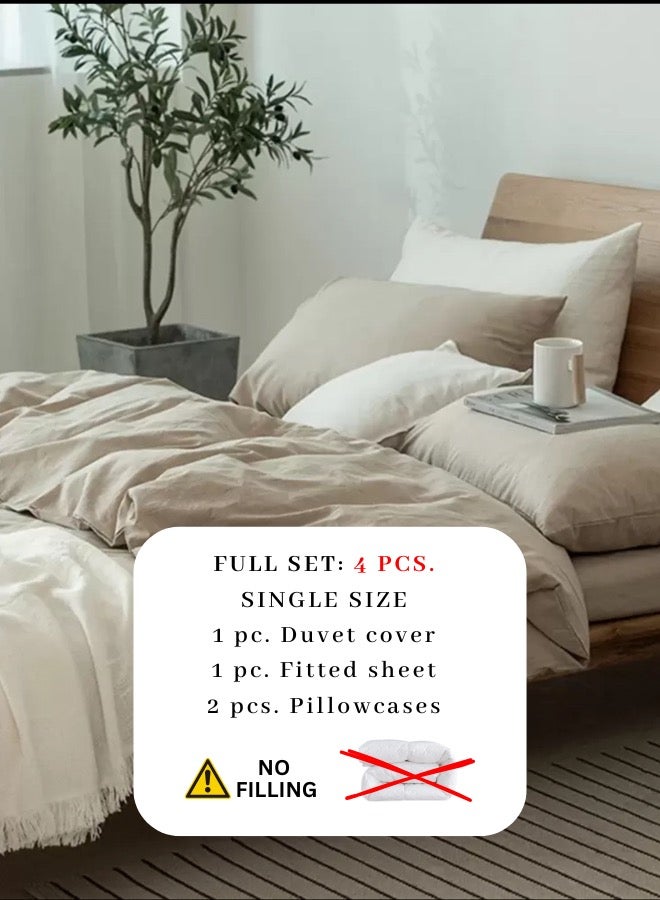 لونا هوم مجموعة غطاء لحاف مقاس واحد 4 قطع، لون بيج عادي. - Image 2