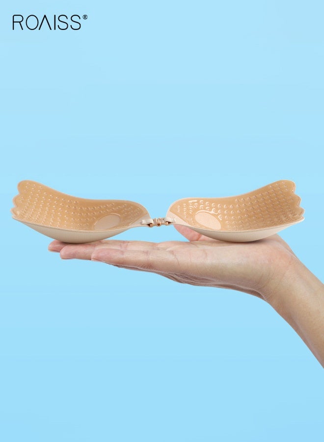 roaiss Women's Angel Wings Mesh Fabric Push-Up Breast Patches Solid Adhesive Self-Adhesive Strapless Bra Wedding Bra Anti-Exposure and Anti-Nipple Show Invisible, Seamless, Thin, Solid Color Breast Patches - Image 2