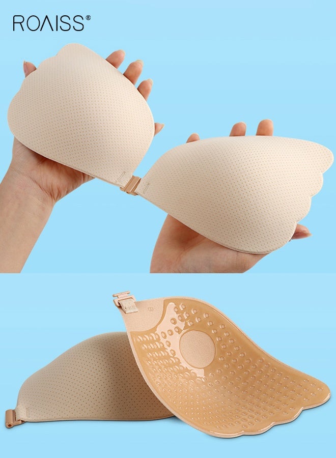 roaiss Women's Angel Wings Mesh Fabric Push-Up Breast Patches Solid Adhesive Self-Adhesive Strapless Bra Wedding Bra Anti-Exposure and Anti-Nipple Show Invisible, Seamless, Thin, Solid Color Breast Patches - Image 3