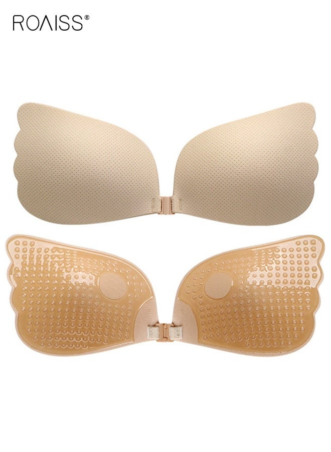 roaiss Women's Angel Wings Mesh Fabric Push-Up Breast Patches Solid Adhesive Self-Adhesive Strapless Bra Wedding Bra Anti-Exposure and Anti-Nipple Show Invisible, Seamless, Thin, Solid Color Breast Patches - Image 1