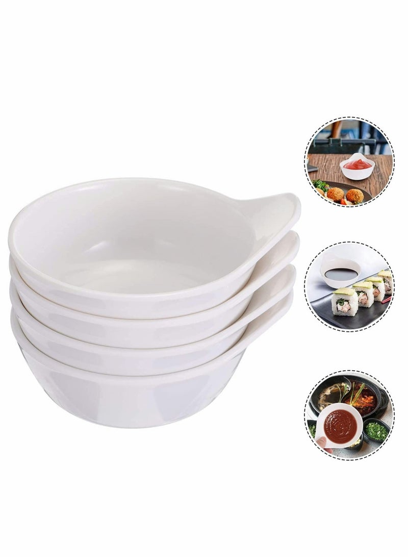 KASTWAVE 4Pcs Sauce Dish Dip Bowls, Round Seasoning Dishes with Handle, Sushi Dipping Bowl Saucers Bowl Mini Appetizer Plates  - Image 4