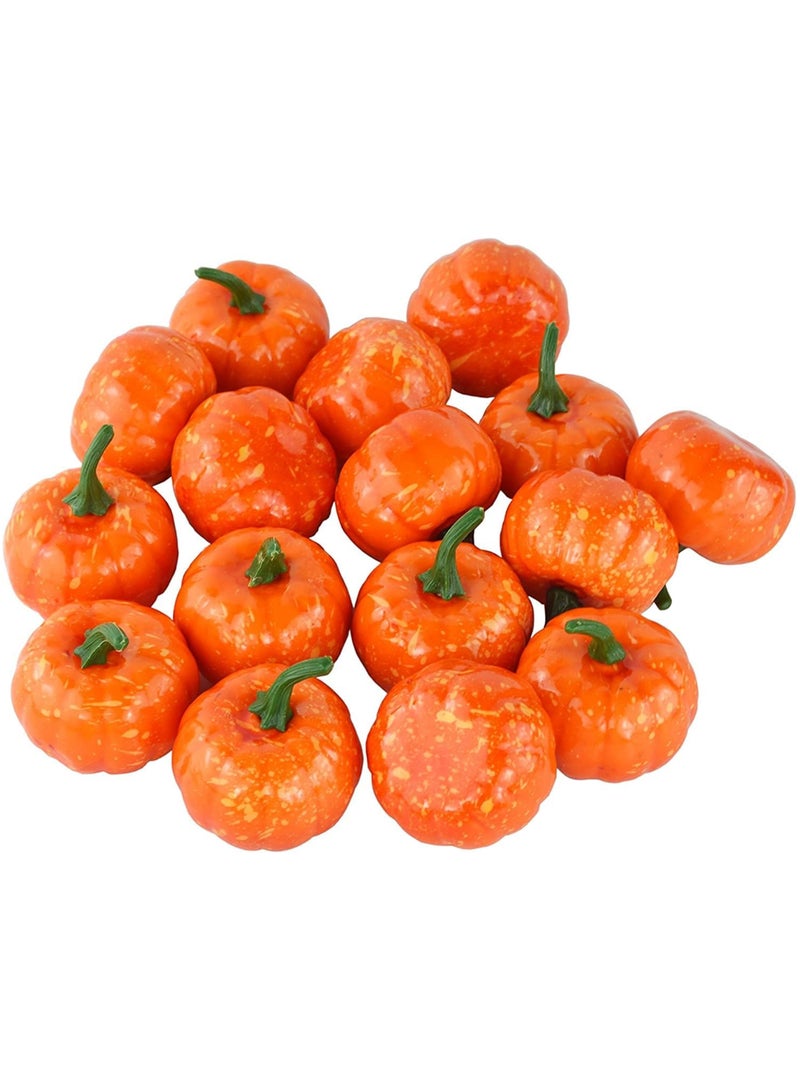 HI-FINE Artificial Lifelike Simulation Mini Pumpkins Fake Fruit for Festival Halloween Thanksgiving House Kitchen Decoration - Set of 16 - Orange - Image 1
