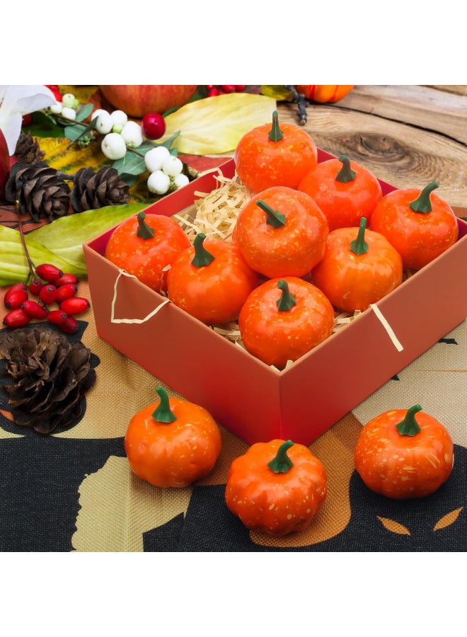 HI-FINE Artificial Lifelike Simulation Mini Pumpkins Fake Fruit for Festival Halloween Thanksgiving House Kitchen Decoration - Set of 16 - Orange - Image 4