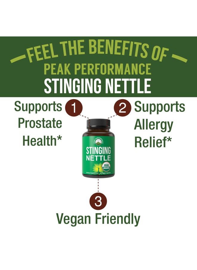 Peak Performance USDA Organic Stinging Nettle Vegan Capsules Made with Stinging Nettle Leaf Powder for Prostate, Hair Growth, Allergy. Better Than Root or Seed Extract. Plant Based Herb Supplement Tablets, 60 Pills  - Image 2