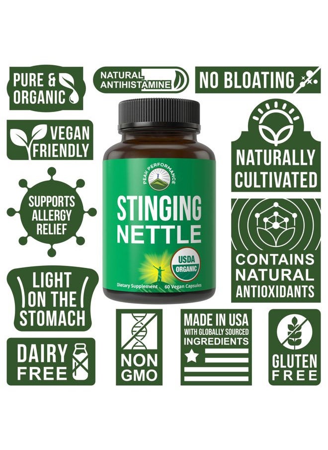 Peak Performance USDA Organic Stinging Nettle Vegan Capsules Made with Stinging Nettle Leaf Powder for Prostate, Hair Growth, Allergy. Better Than Root or Seed Extract. Plant Based Herb Supplement Tablets, 60 Pills  - Image 3