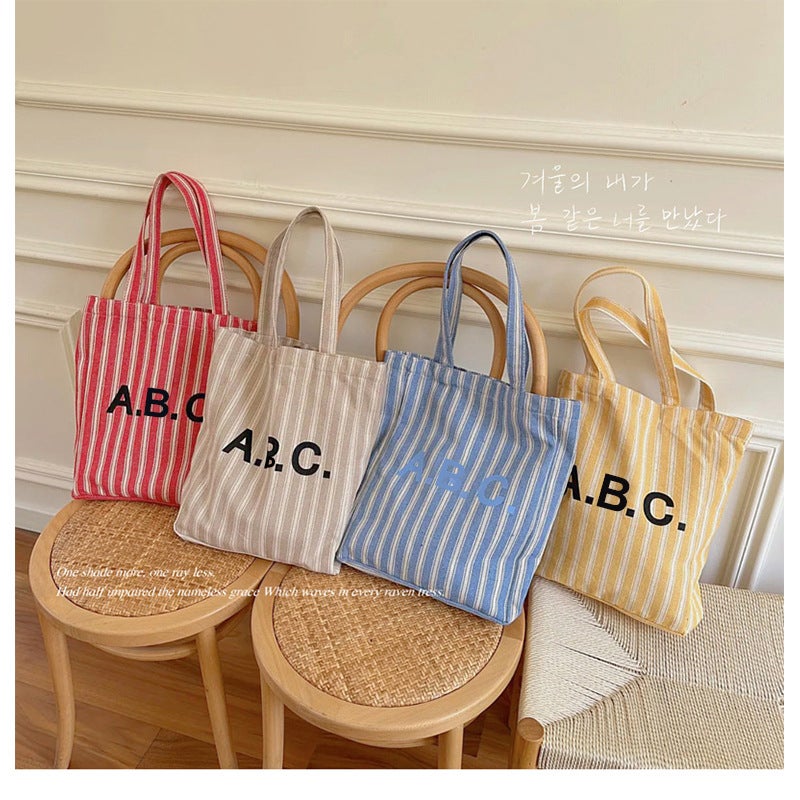 Ins Same Style Letter Simple Commuter Shoulder Canvas Bag Daily Matchinging Shopping Bag Vertical Stripesd Hand Bag - Image 5