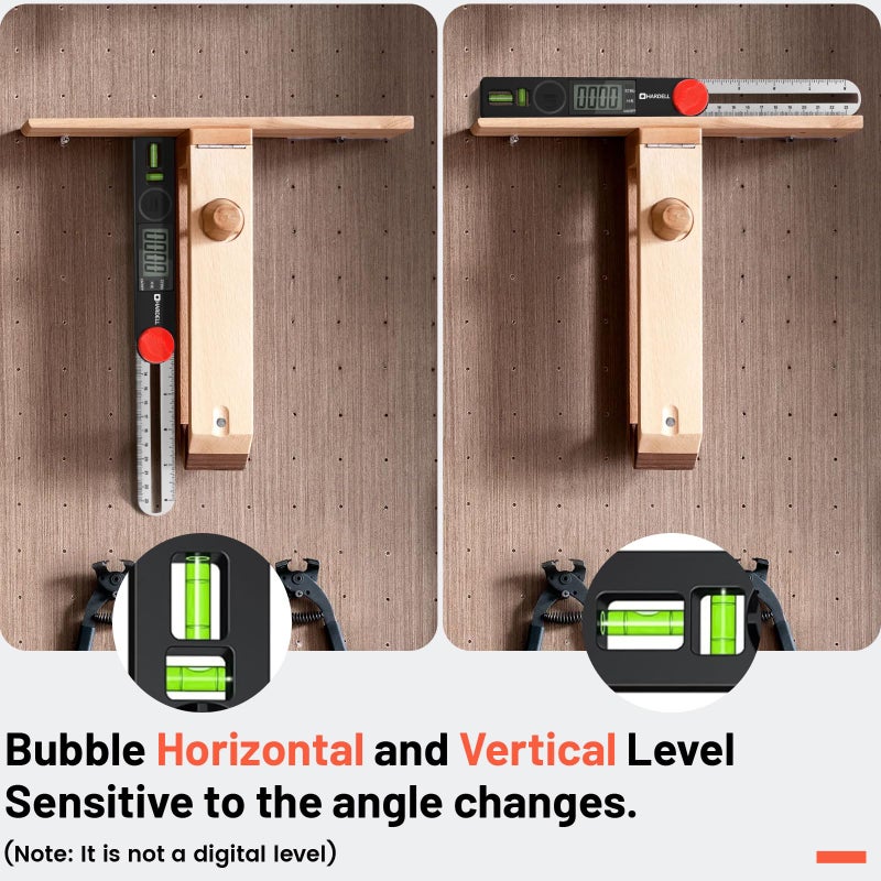 HARDELL Digital Angle Finder, 8 inch 230mm T-Bevel Protractor Ruler, Horizontal Vertical Bubble levels with Large LED Screen, 0-338 Degree Angle Measuring Tool, Suitable for Carpenters, Woodworkers - Image 3