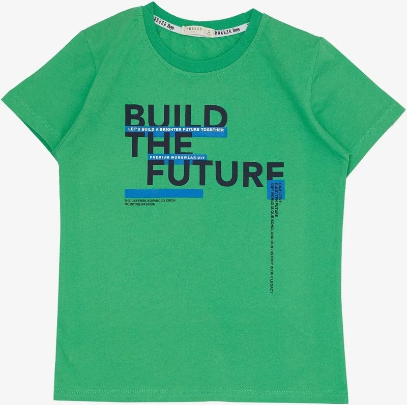Breeze Boy Shorts Set with Text Printed Pockets, Age 8-14, Green