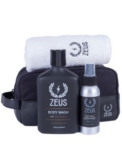Zeus Essential Body Care Kit With Travel Dopp Bag Body Wash With Shea Butter Travel Toiletry Bag Wash Cloth & Deodorant Body Spray (Verbena Lime)  - Image 2