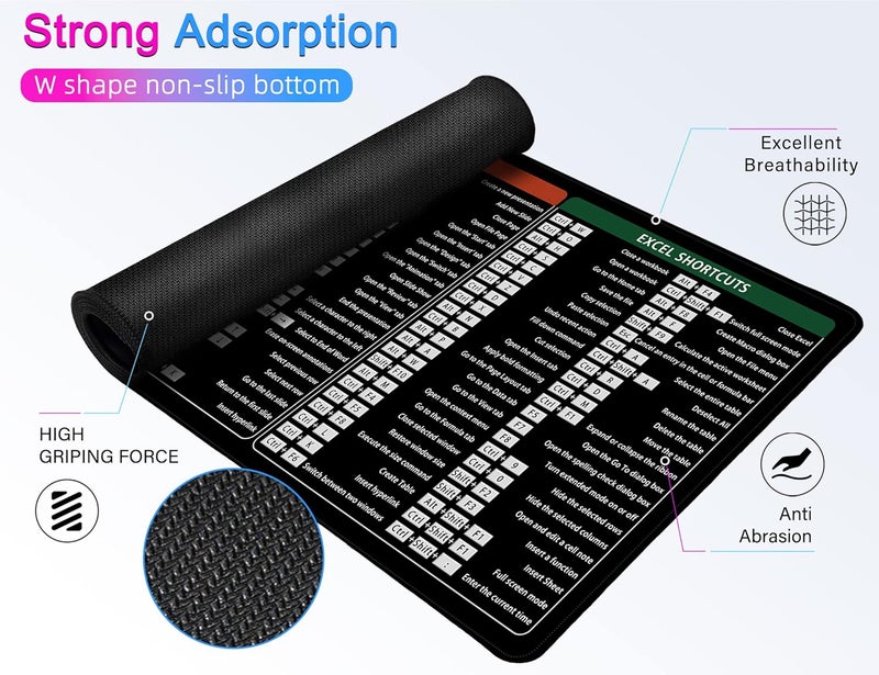 إكسوفيب لوحة ماوس كبيرة XL، لوحة ماوس اختصارات مكتبية، لوحة ماوس كمبيوتر ممتدة/سجادة مكتب بحواف مخيطة لـ Word/Excel/Ppt (800 × 300 مم) 0060 - Image 3