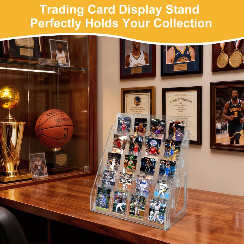 Botyboty 2 Pack Trading Card Display Stand, Greeting Card Display Stand, Cards Stands for Sports Baseball Graded Psa Slab Cards Displays Stands, Bookmark Postcard Sticker Holder Displays Standed Shelf, 5 Tier - Image 3