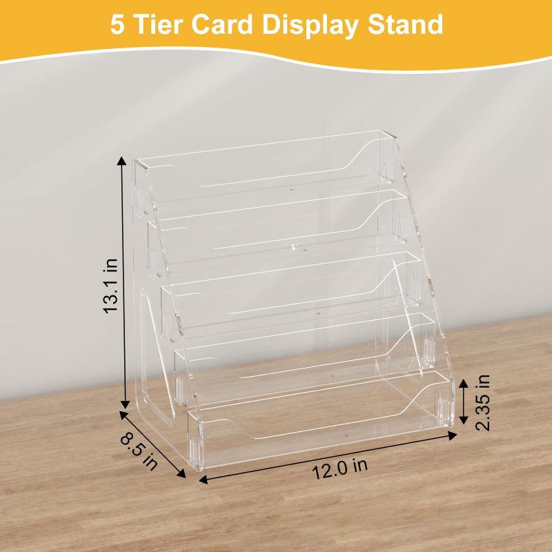 Botyboty 2 Pack Trading Card Display Stand, Greeting Card Display Stand, Cards Stands for Sports Baseball Graded Psa Slab Cards Displays Stands, Bookmark Postcard Sticker Holder Displays Standed Shelf, 5 Tier - Image 2