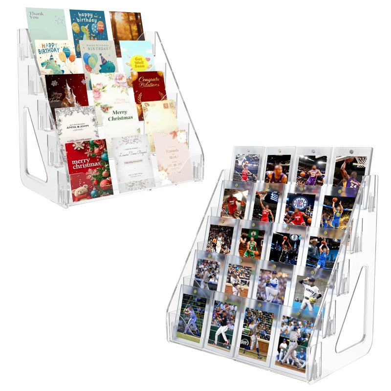 Botyboty 2 Pack Trading Card Display Stand, Greeting Card Display Stand, Cards Stands for Sports Baseball Graded Psa Slab Cards Displays Stands, Bookmark Postcard Sticker Holder Displays Standed Shelf, 5 Tier - Image 1