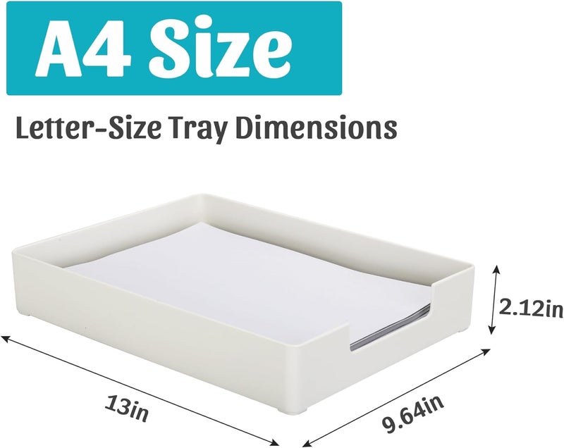 AZFUNN Letter-Size Tray Desk Letter Tray Paper Tray, Sturdy Heavy-Duty Plastic Printer Paper Tray, Single-Tier Stackable File Storage Organizer for Office Home (White) - Image 2