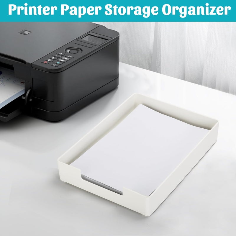 AZFUNN Letter-Size Tray Desk Letter Tray Paper Tray, Sturdy Heavy-Duty Plastic Printer Paper Tray, Single-Tier Stackable File Storage Organizer for Office Home (White) - Image 3