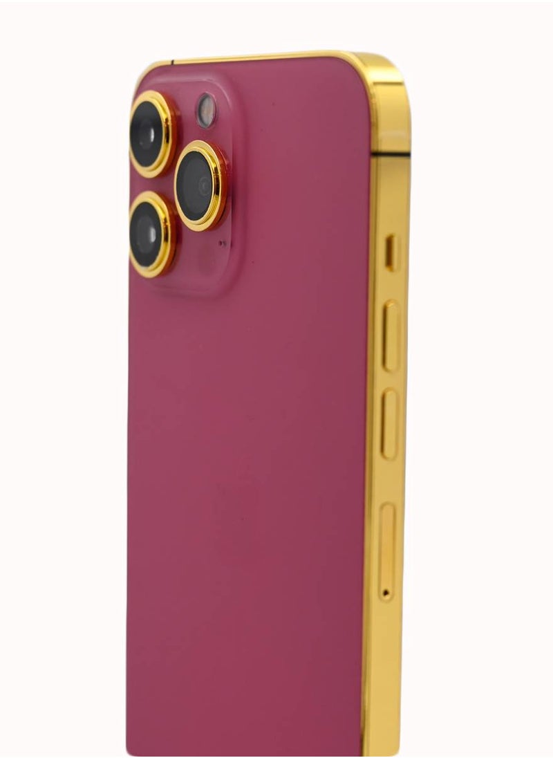 CAVIAR إطار كافيار فاخر مطلي بالذهب عيار 24 قيراط مخصص لهاتف iPhone 15 Pro Max بسعة 1 تيرابايت تيتانيوم وردي  - Image 2