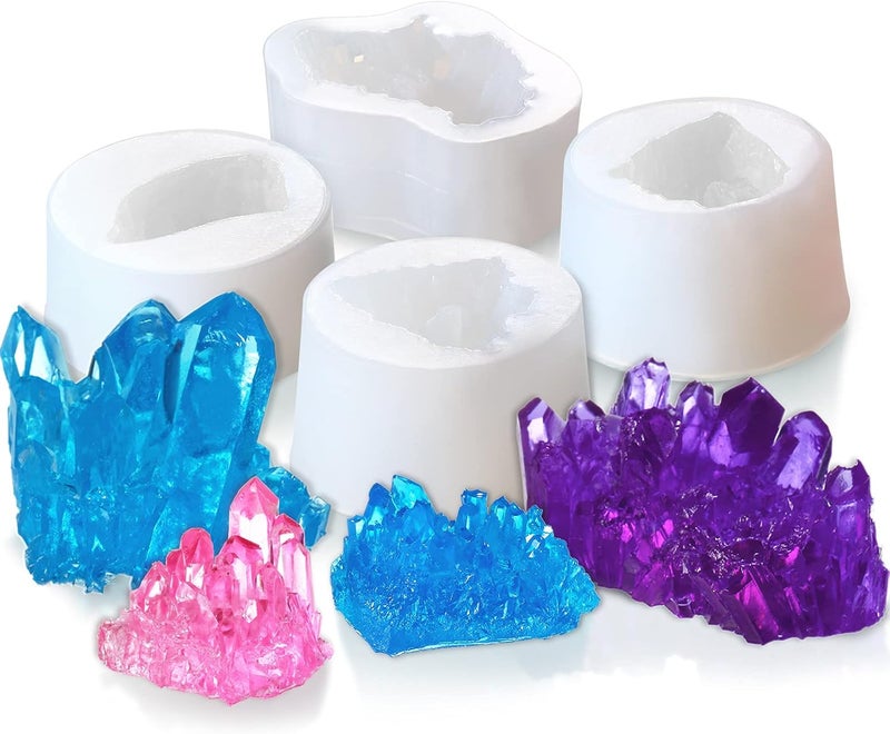 Geiserailie 4 Pieces Crystal Cluster Mould Silicone Resin Quartz Rock Epoxy DIY Casting Crystal Molds for Tray Crafts Cake Decorations Polymer Clay Supplies 4 Styles - Image 1
