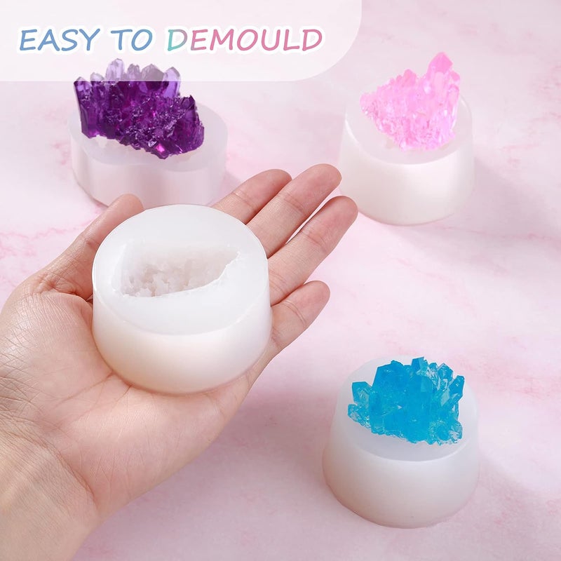 Geiserailie 4 Pieces Crystal Cluster Mould Silicone Resin Quartz Rock Epoxy DIY Casting Crystal Molds for Tray Crafts Cake Decorations Polymer Clay Supplies 4 Styles - Image 4