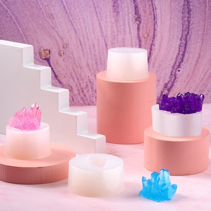 Geiserailie 4 Pieces Crystal Cluster Mould Silicone Resin Quartz Rock Epoxy DIY Casting Crystal Molds for Tray Crafts Cake Decorations Polymer Clay Supplies 4 Styles - Image 5