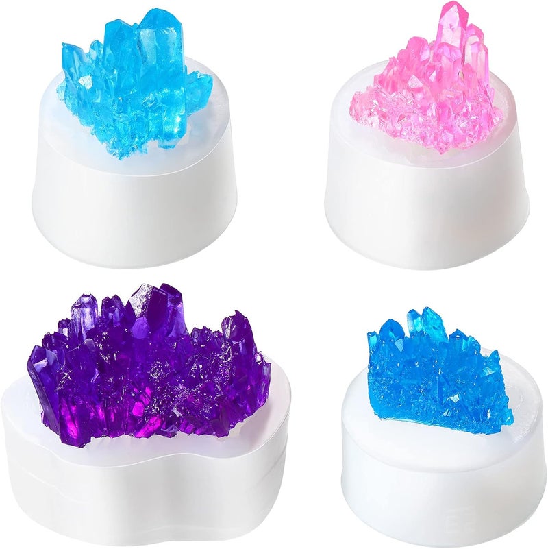 Geiserailie 4 Pieces Crystal Cluster Mould Silicone Resin Quartz Rock Epoxy DIY Casting Crystal Molds for Tray Crafts Cake Decorations Polymer Clay Supplies 4 Styles - Image 3