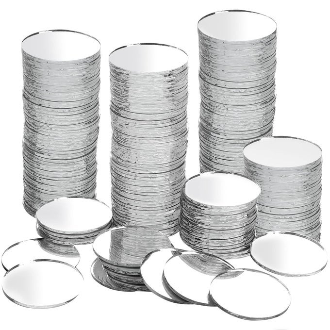 200PCS SMALL ROUND GLASS MIRRORS 1 INCH ROUND MIRROR FOR CAFTS MINI CIRCLE MOSAIC MIRROR TILES FOR DIY PROJECTS TRAVELING FRAMING DECORATION