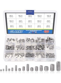 Glarks Glarks 420Pcs M3/M4/M5/M6/M8 Allen Head Socket Set Screw, 304 Stainless Steel Internal Hex Drive Grub Screw Assortment Kit  - Image 1