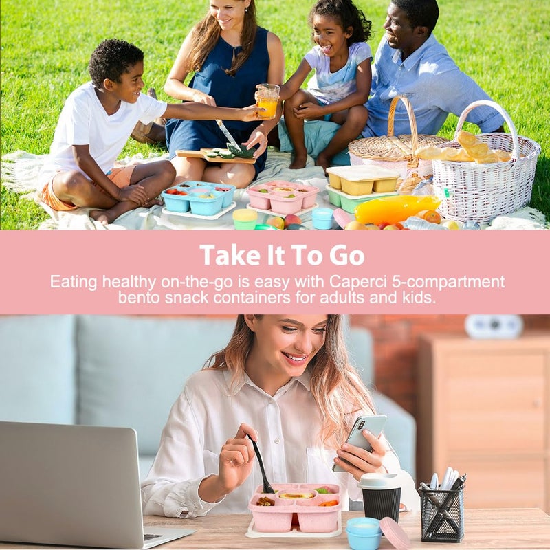 Caperci Original Lunchable Snack Containers for Kids & Adults - 5 Compartments Bento Snack Boxes with 4 Leakproof Small Containers, Wheat Straw, BPA-Free, Set of 4 (Vintage Colors) - Image 5