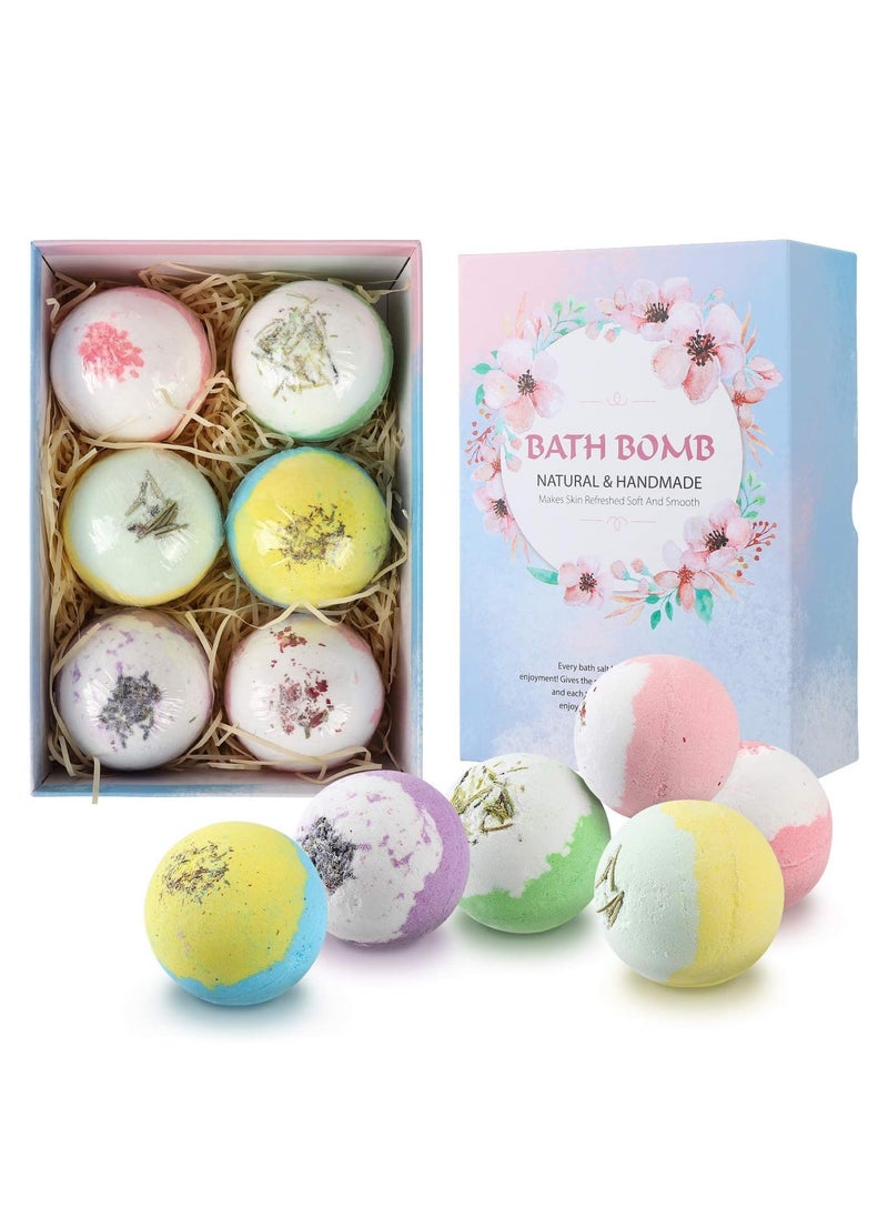 GUDOO Bath Bombs for Kids Bath Bomb Gift Set for Women 6Pcs Floral Bubble Bath Organic Bath Bombs with Extract Essential Oil and Sea Salt to Moisturize Skin Handmade Fizzy Spa Bath Gift Kit  - Image 1