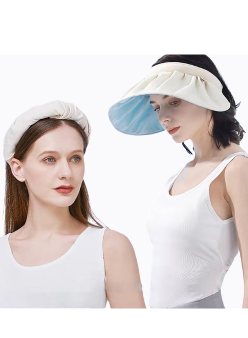 Generic Shell Sun Visor Hat Large Wide Brim Beach Cap Foldable 2 In 1 UV Protection Headband Summer Baseball Sunscreen Cap for Women Protection (Blue) - Image 3