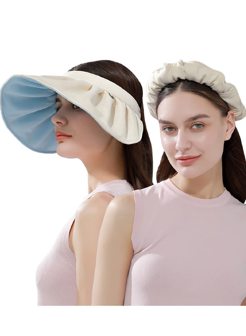 Generic Shell Sun Visor Hat Large Wide Brim Beach Cap Foldable 2 In 1 UV Protection Headband Summer Baseball Sunscreen Cap for Women Protection (Blue) - Image 1
