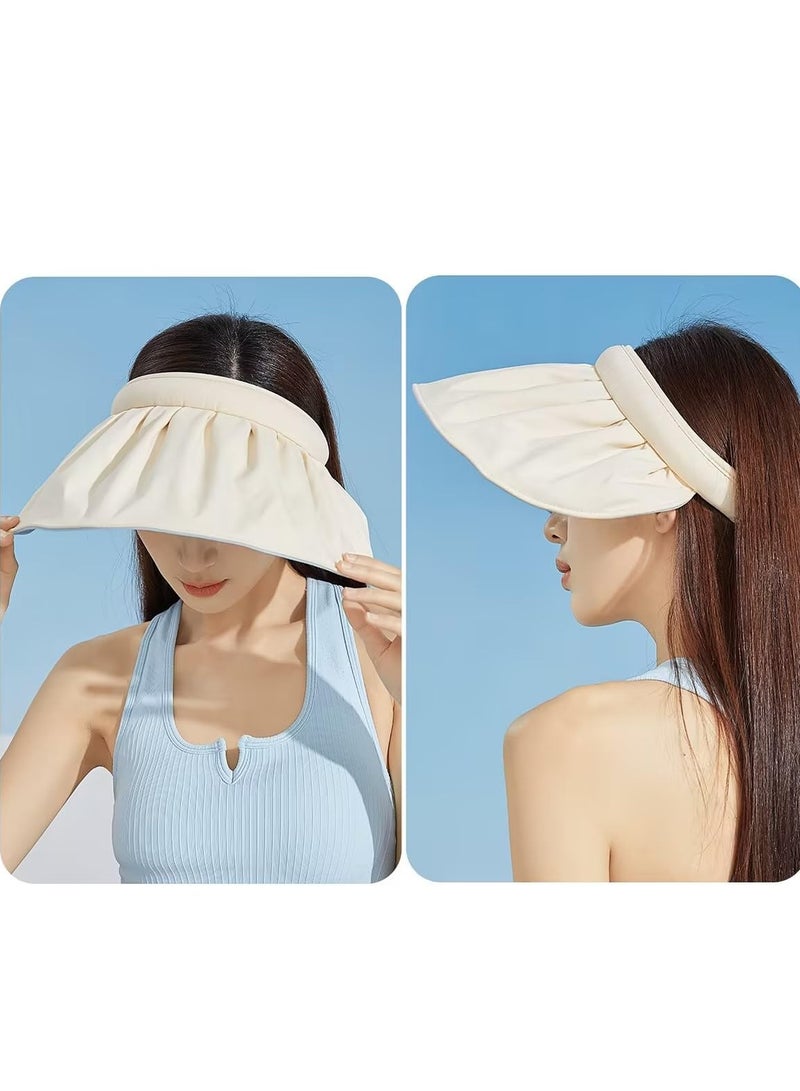 Generic Shell Sun Visor Hat Large Wide Brim Beach Cap Foldable 2 In 1 UV Protection Headband Summer Baseball Sunscreen Cap for Women Protection (Blue) - Image 5