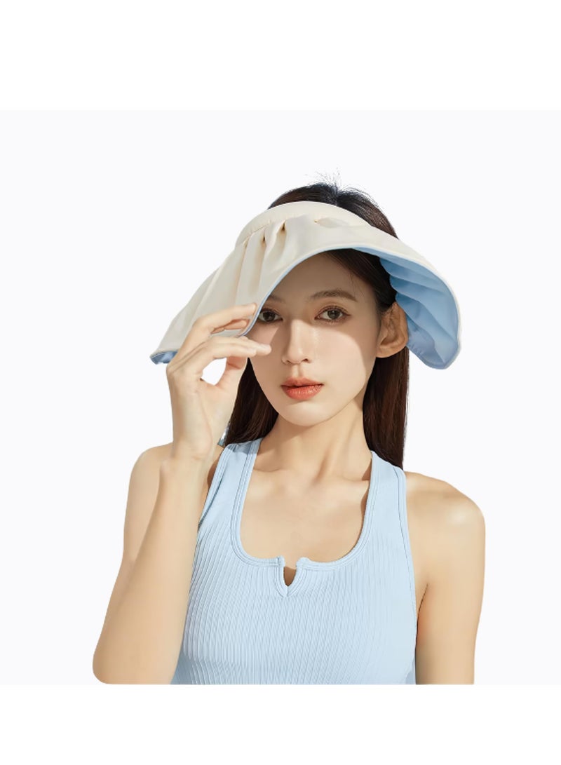 Generic Shell Sun Visor Hat Large Wide Brim Beach Cap Foldable 2 In 1 UV Protection Headband Summer Baseball Sunscreen Cap for Women Protection (Blue) - Image 4