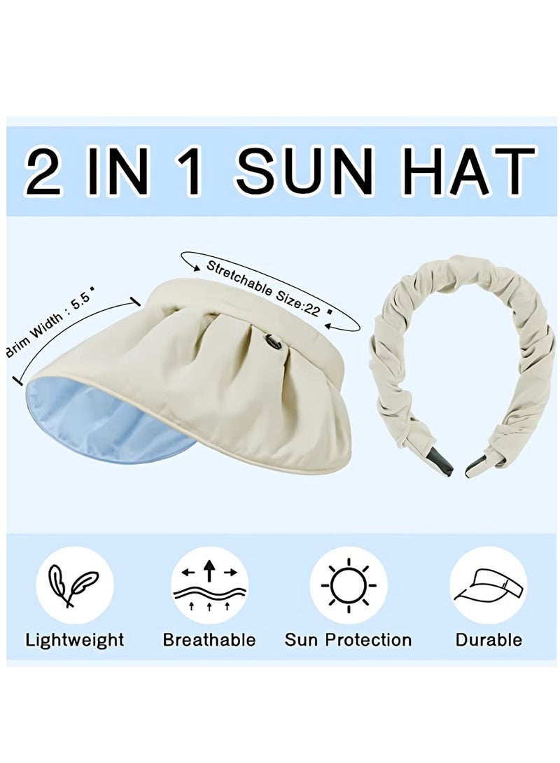 Generic Shell Sun Visor Hat Large Wide Brim Beach Cap Foldable 2 In 1 UV Protection Headband Summer Baseball Sunscreen Cap for Women Protection (Blue) - Image 2