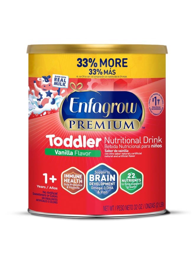 Enfagrow PREMIUM Toddler Nutritional Drink, Natural Vanilla Flavor, Omega-3 DHA for Brain Support, Prebiotics & Vitamins for Immune Health, Powder Can, 32 Oz - Image 1