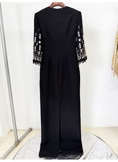 Madam Uniq Fashionable Black Midi Long Dress with Beading and Rhinestones - Elegant Evening Gown  - Image 4