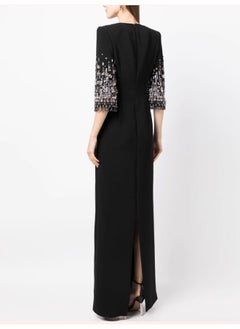 Madam Uniq Fashionable Black Midi Long Dress with Beading and Rhinestones - Elegant Evening Gown  - Image 2