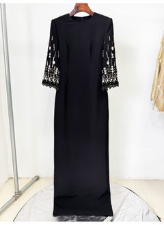 Madam Uniq Fashionable Black Midi Long Dress with Beading and Rhinestones - Elegant Evening Gown  - Image 3