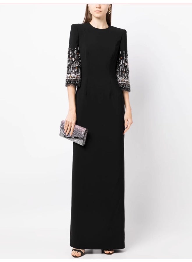 Madam Uniq Beaded Sleeve Gown Dress - Image 1