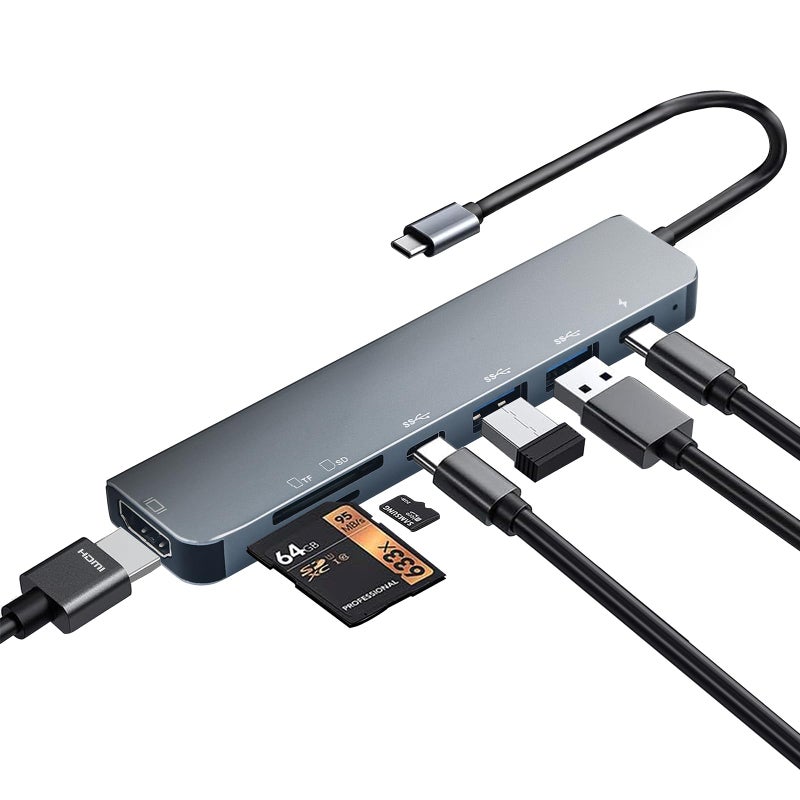 Luonanava USB C Hub Multiport Adapter, 7 in 1 USBC Dongle with 4K HDMI, 100W PD Charging, USB 3.0, SD/TF Card Reader, USB-C Docking Station for MacBook Pro/Air, Chromebook, Dell, HP and Other Type C Laptops - Image 1
