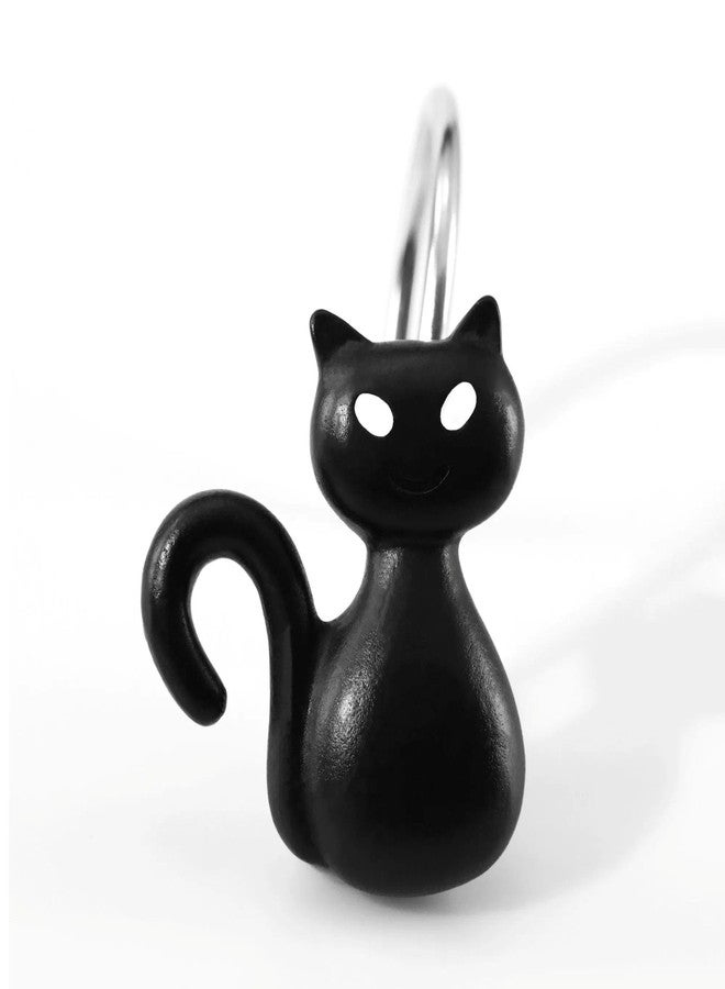Popkozzi Halloween Black Cat Shower Curtain Hooks：12 Pcs Cute Spooky Gothic Cat Design with Rustproof Stainless Steel Rings - Haunted House Witchy Ghost Horror Theme Decorative Hooks for Bathroom Bedroom Décor - Image 2