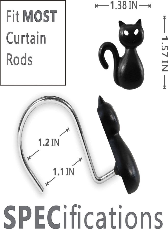 Popkozzi Halloween Black Cat Shower Curtain Hooks：12 Pcs Cute Spooky Gothic Cat Design with Rustproof Stainless Steel Rings - Haunted House Witchy Ghost Horror Theme Decorative Hooks for Bathroom Bedroom Décor - Image 3