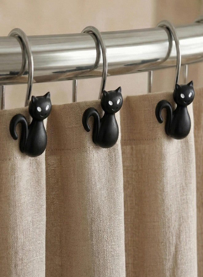 Popkozzi Halloween Black Cat Shower Curtain Hooks：12 Pcs Cute Spooky Gothic Cat Design with Rustproof Stainless Steel Rings - Haunted House Witchy Ghost Horror Theme Decorative Hooks for Bathroom Bedroom Décor - Image 1