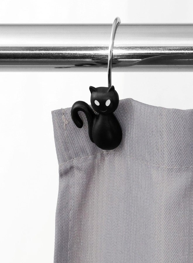 Popkozzi Halloween Black Cat Shower Curtain Hooks：12 Pcs Cute Spooky Gothic Cat Design with Rustproof Stainless Steel Rings - Haunted House Witchy Ghost Horror Theme Decorative Hooks for Bathroom Bedroom Décor - Image 4