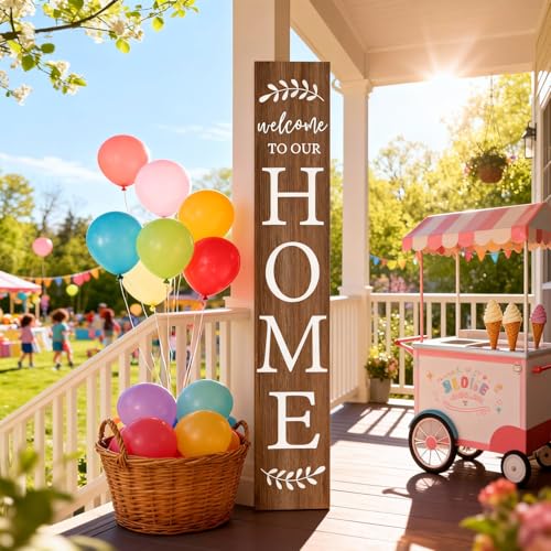 Cpcdaosk Welcome Sign for Front Porch, 47" Large Wooden Welcome to Our Home Sign Door Hanging Standing Plaque, Farmhouse Vertical Outdoor Porch Decorations for Yard Patio Entrance (Natural) - Image 5