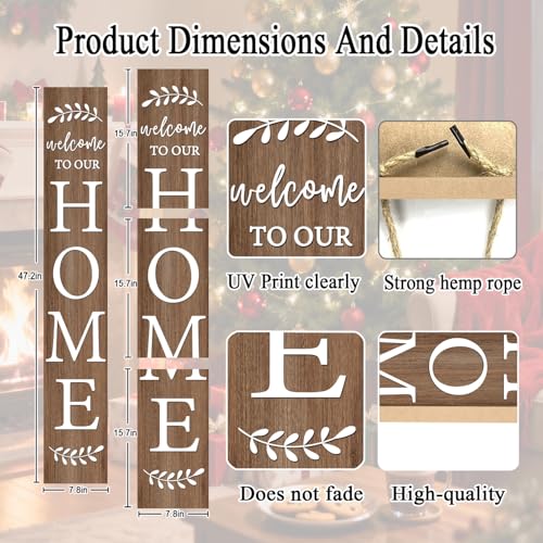 Cpcdaosk Welcome Sign for Front Porch, 47" Large Wooden Welcome to Our Home Sign Door Hanging Standing Plaque, Farmhouse Vertical Outdoor Porch Decorations for Yard Patio Entrance (Natural) - Image 4