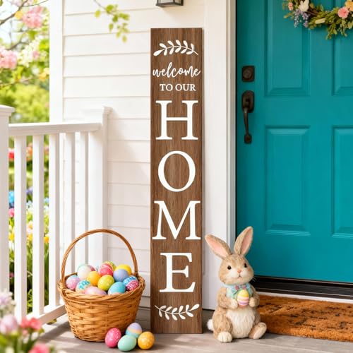 Cpcdaosk Welcome Sign for Front Porch, 47" Large Wooden Welcome to Our Home Sign Door Hanging Standing Plaque, Farmhouse Vertical Outdoor Porch Decorations for Yard Patio Entrance (Natural) - Image 1