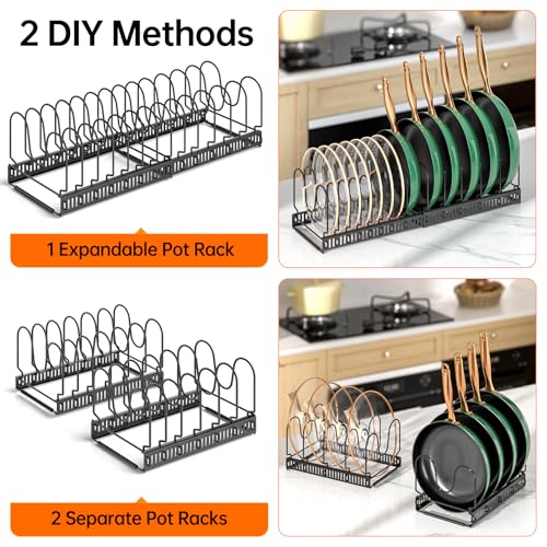 MUDEELA Pots and Pans Organizer Rack for under Cabinet, Expandable Pot Lid Kitchen Cabinet Organizer Holder with 14 Adjustable Compartment Cutting Board Organizer for Pan Lid, Bakeware - Image 5