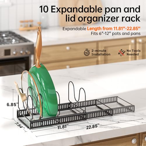 MUDEELA Pots and Pans Organizer Rack for under Cabinet, Expandable Pot Lid Kitchen Cabinet Organizer Holder with 14 Adjustable Compartment Cutting Board Organizer for Pan Lid, Bakeware - Image 2