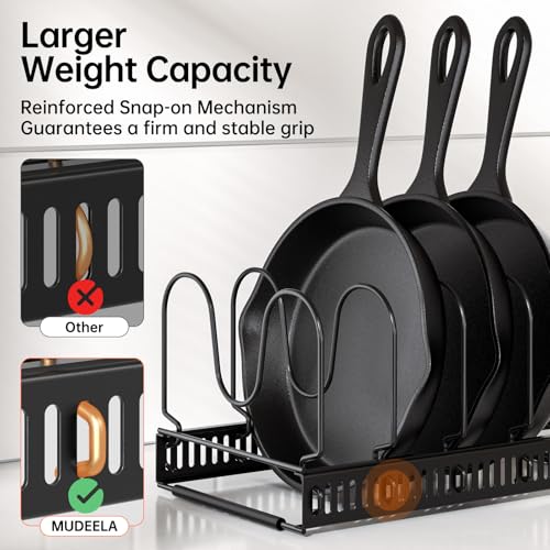 MUDEELA Pots and Pans Organizer Rack for under Cabinet, Expandable Pot Lid Kitchen Cabinet Organizer Holder with 14 Adjustable Compartment Cutting Board Organizer for Pan Lid, Bakeware - Image 3
