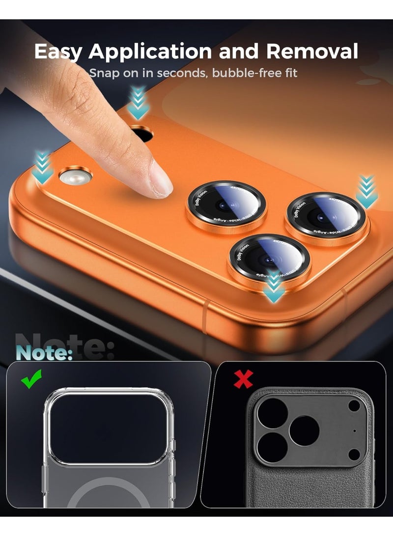 Glass Compatible for iPhone 17 Pro Max Camera Lens Protector  1-Pack Aluminum Alloy Metal Cover with HD Tempered Glass, Pro Camera Style, Shatter-Resistant, Scratch-Proof, Case Friendly orange - Image 5